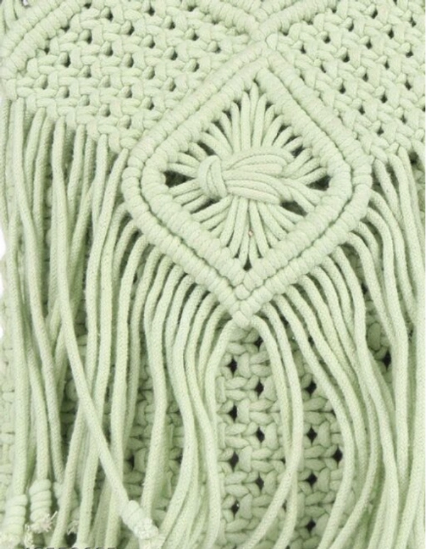 ASTRID Green Macrame Sling Bag With Flapover Fringes - Free Size, Green, Macrame, Pack of1